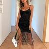  Women's Summer New Sexy Dress V-neck Fringed Sequin Suspender Skirt Temperament Slim Skirt
