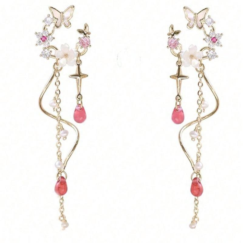 1 Pair Of Chic Black Butterfly Long Tassel Earrings, Versatile For Everyday Wear