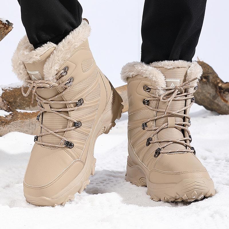 Winter sports outdoor men's snow boots, fleece-lined warm cotton shoes, windproof lace-up, wear-resistant outdoor plus size