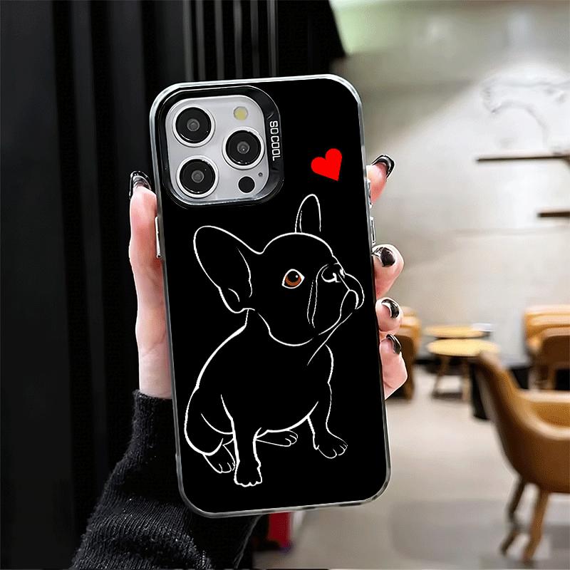 Französische Bulldogge Schwarz Design Weiche Handyhülle für iPhone 15 16 17 Pro Max 17Air 16E 14 Plus 13 12 Mini Stoßfeste Hülle Rückschale