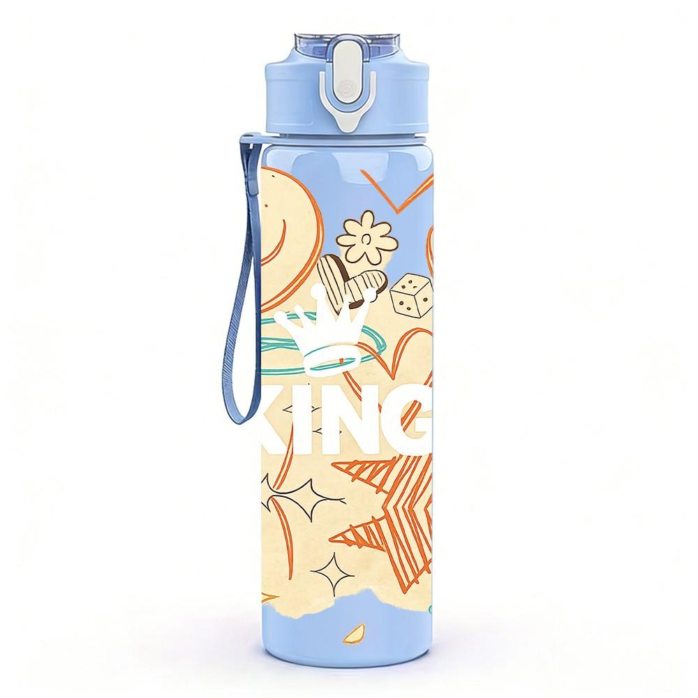 1PC Heart WING Angel Warm Slogan Print 750ml Color Plastic Sports Water Bottle Leakproof Flip Straw Lid Suitable for Sports Office Home Use