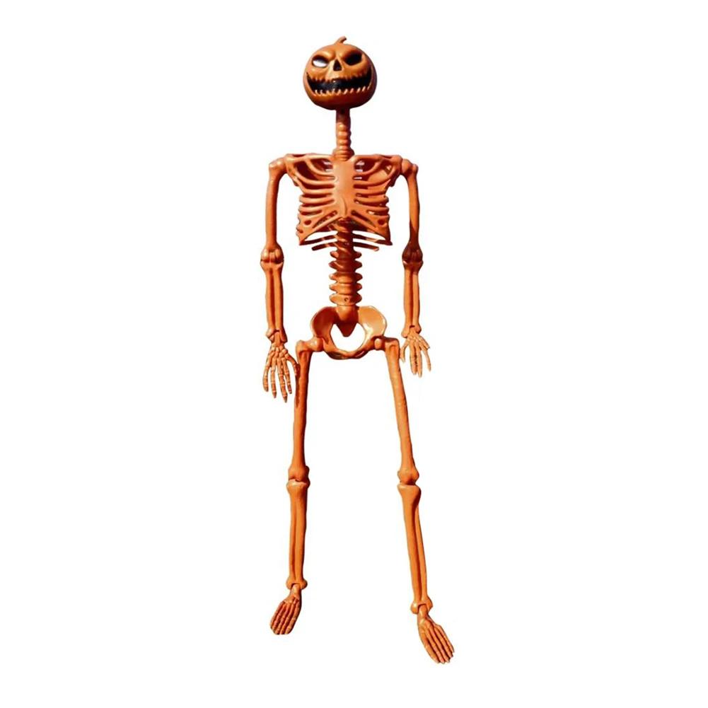 Halloween Full Life Size Skeleton Pumpkin Head Hanging Poseable Movable Fake Human Skull Bones Haunted House Party Decoration