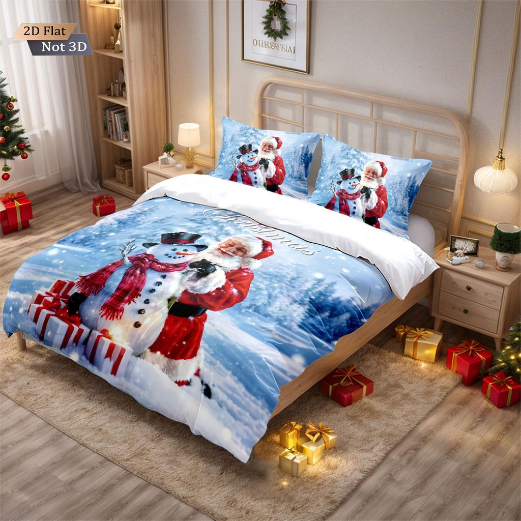 3pcs Happy Santa Claus Printed Chipless Quilt Set Multi Size Bedding Dormitory Bedding Holiday Decoration Machine Washable