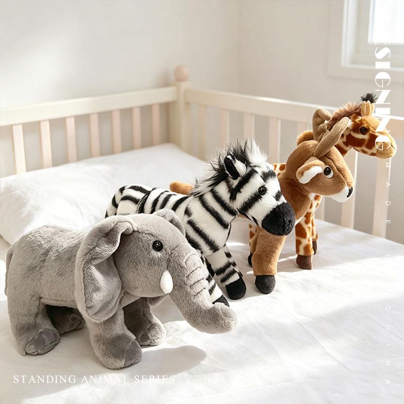 Soft Cute Savanna Animal Plush Toys Elephant Giraffe Zebra Stag Stuffed Dolls Kawaii Home Decor Adorable Gift for Girls And Boys