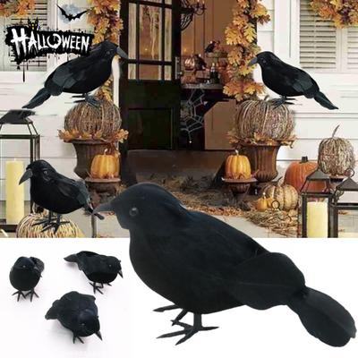 Decoración de Cuervo Negro de Halloween Cuervo Emplumado Realista Atrezzo Aves Cuervo Artificiales Falsas