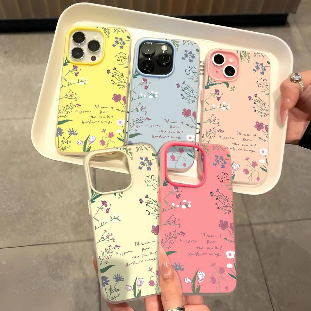 Ins English Wildflower Suitable for Apple 16/17promax Mobile Phone Case iPhone15 Skin Feeling 12 Matte 14 Women 13