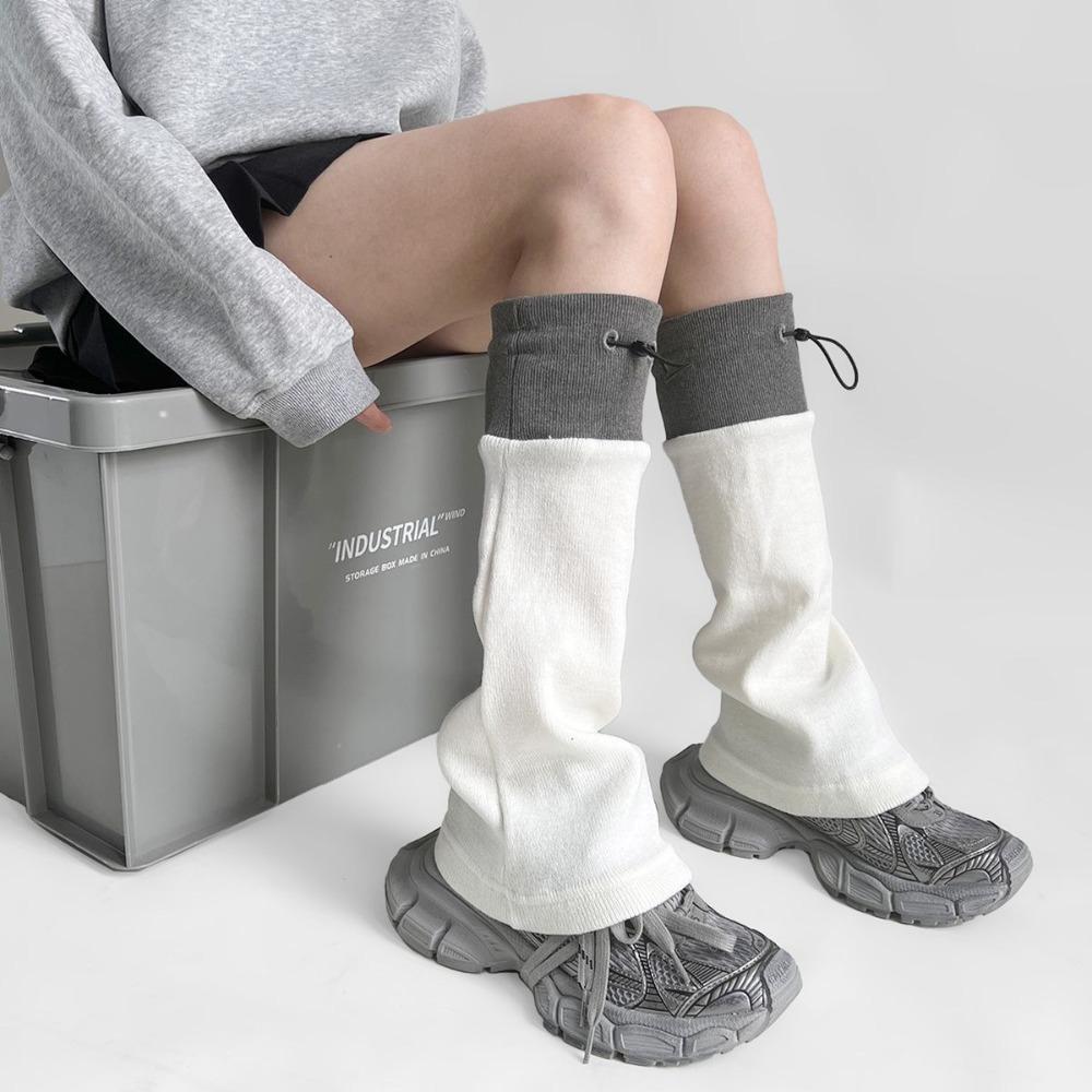 1 Pair Gray Spliced Leg Warmers Middle Tube Boot Cuffs New Calf Socks Autumn Winter