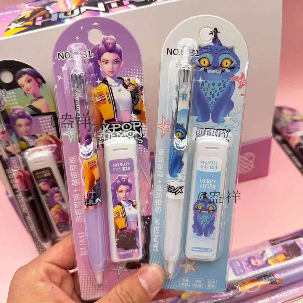 @-Kpop Dämonenjäger 0,5 mm Automatikbleistift-Set Reibungsloses Schreiben Schreibwaren für Grundschüler Anime Cosplay Zubehör