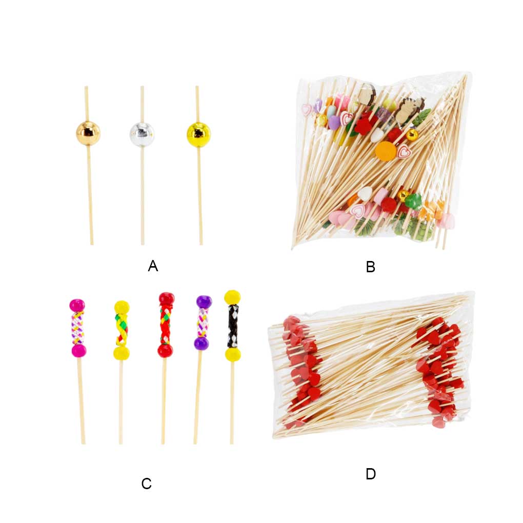 100Pcs Creatively Disposable Skewers Sticks Assorted Fruit Bamboo Cocktail Cake Toothpicks Food Party Accessory