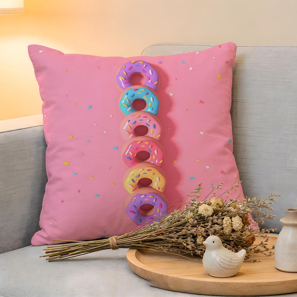 Cushion Cover Linen SkinFriendly Soft Decorative Case For Sofa Home Decor Sweet Donut Cute Anime Pillow Cover