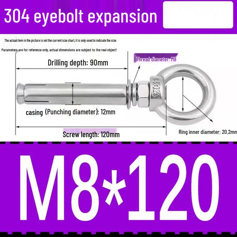 304 Stainless Steel Expansion Bolt with Ring Hook, M6/M8/M10/M12.