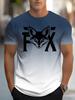 Men's Beige Short-Sleeve T-Shirt with Fox Print and Black 'F' - Casual Crewneck Tee for Daily Wear and Outdoor Activities, Gradient Color Block