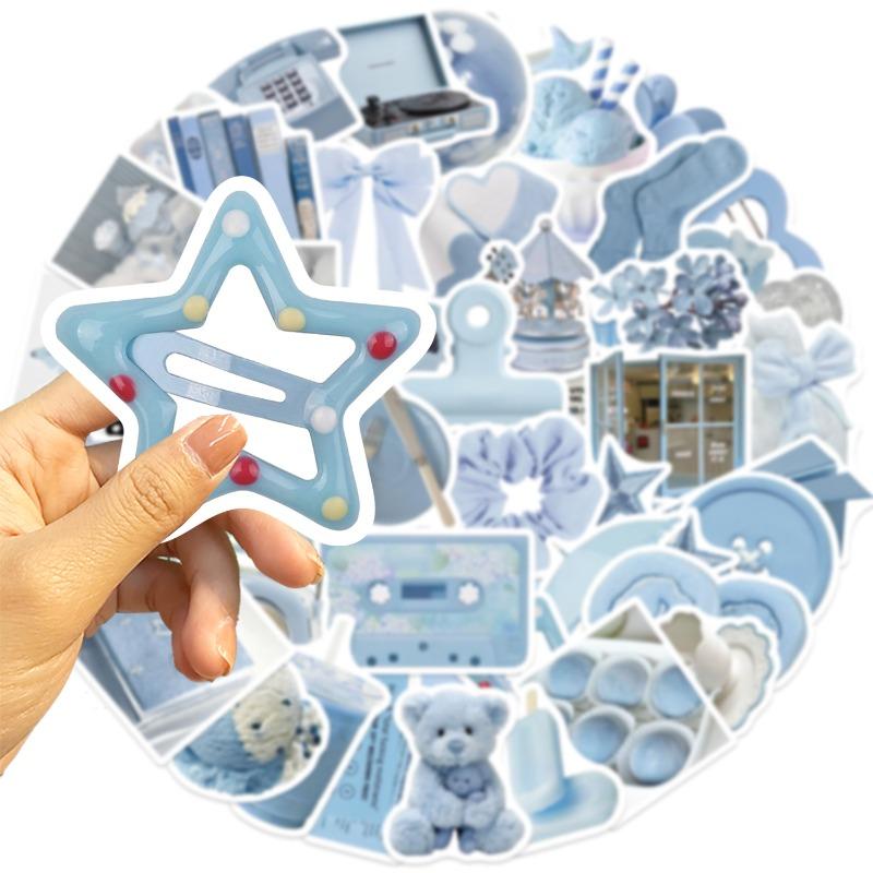 50 Pieces of Light Blue Cartoon Stickers for Decorating The Hand-bound Phone Case, Guitar Waterproof PVC Stickers