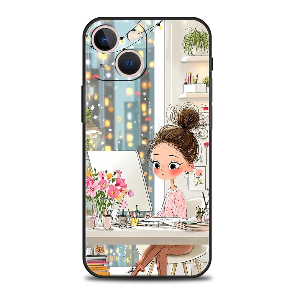 Cartoon Girl Phone Case Cover for iPhone 17 16 15 14 13 12 Pro Max 11 Pro Max 17 AIR Plus Shockproof Soft TPU Shell Fundas Capas