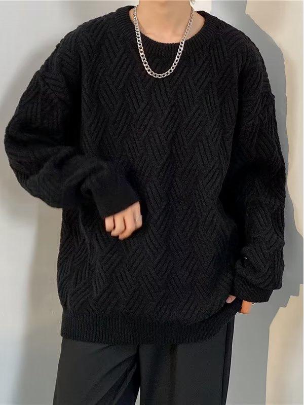 Unisex Crossed Cable Knit Sweater: Thick, Loose, Long-Sleeve, Round Neck - Perfect for Autumn/Winter.