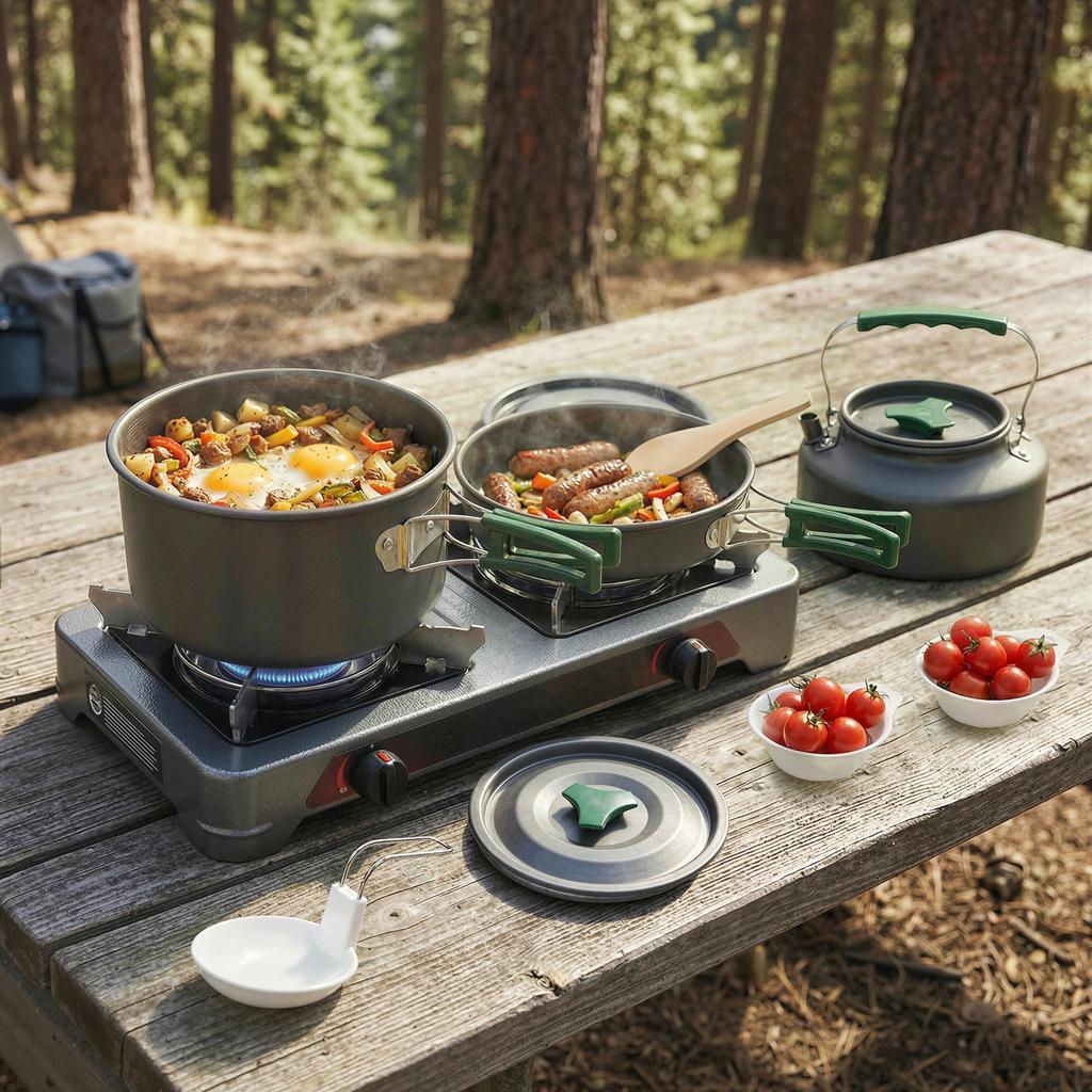 Camping Cookware Set, 11-Piece, Grey
