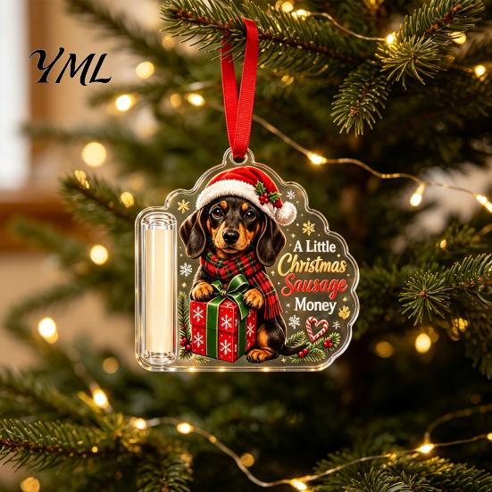 Money Clip for Christmas Tree Cash Gift Holder Ornament, Cute Dog Clear Acrylic Gift, Xmas Hanging Decoration Holiday Party Supplies Favors