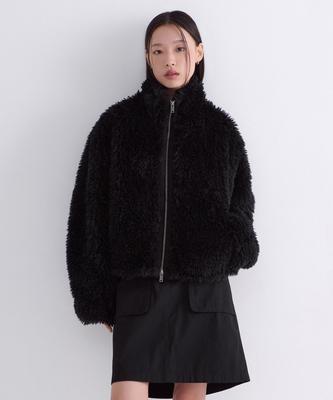 Musinsa Standard Woman Women'S Synthetic Fluffy Fur Zip-Up Jacket [Black]