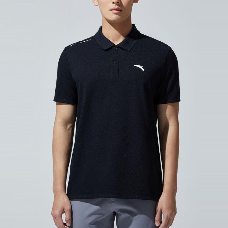 Anta Training Series Solid Color Quick-Dry Logo Print Short Sleeve Polo Shirt Men Polo Shirts Basic-Black 952327108-4