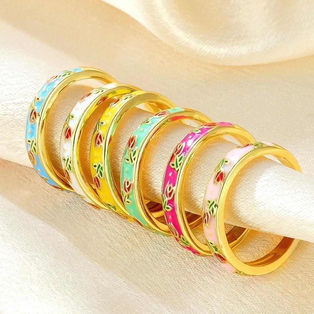 Colorful Vintage Geometric Ring Unique Adjustable Tulip Ring Fashion Enamel Open Ring Women