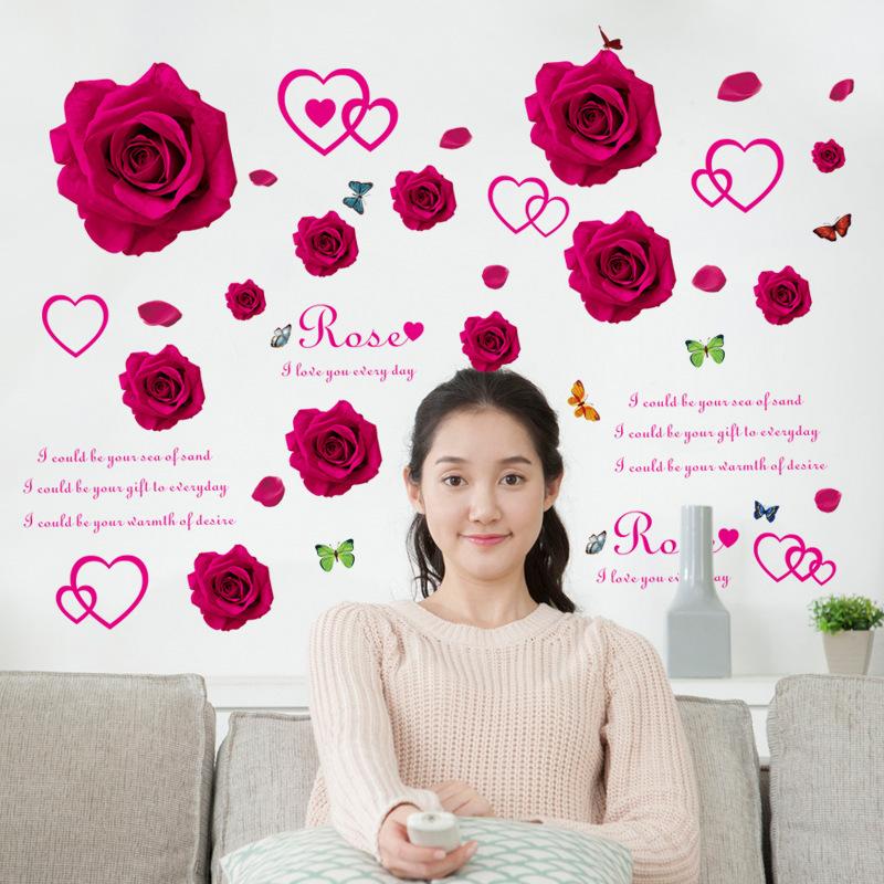 Valentine's Day Wall Stickers Red Roses Waterproof Decal for Wedding Bedroom and Living Room Home Decor