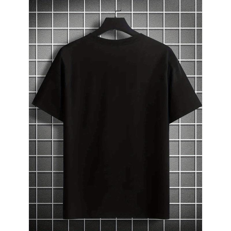 European Sizes Creative Line Cat Men's Fashion Trend Pattern Print, Men's Round Neck Short Sleeve T-Shirt, Vacation Camping Casual T-Shirt