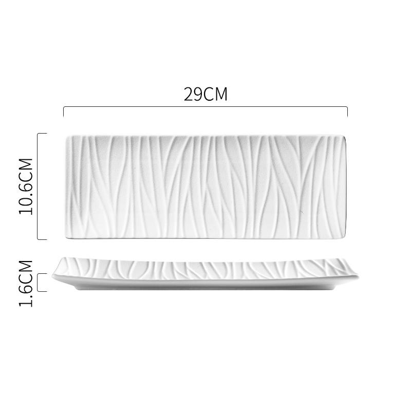 Assiette longue en céramique à texture relief de couleur unie, assiette à sushi, assiette à dessert, assiette à oiseaux rôtis, nourriture moléculaire, vaisselle créative