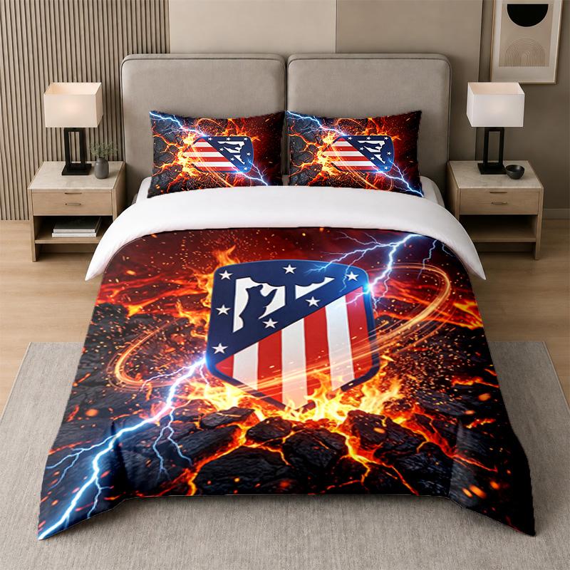 3Pcs Bedding SetAtletico Madrid Soft Bed Sheet and Two Pillowcases Home Bedroom Decor