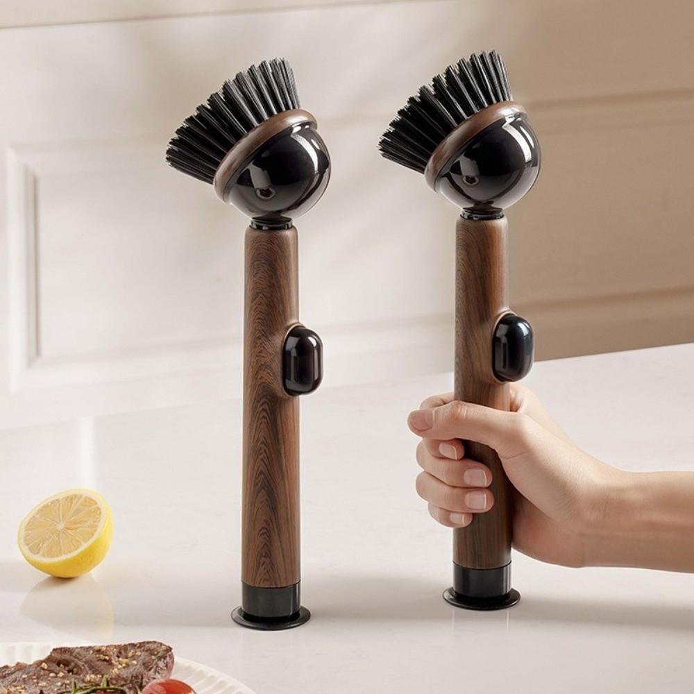 With Detergent Dispenser Dish Brush Plastic Material Non Slip Grip Pot Brush Vertical Long Handle Scrub Brush Stove Cleaning