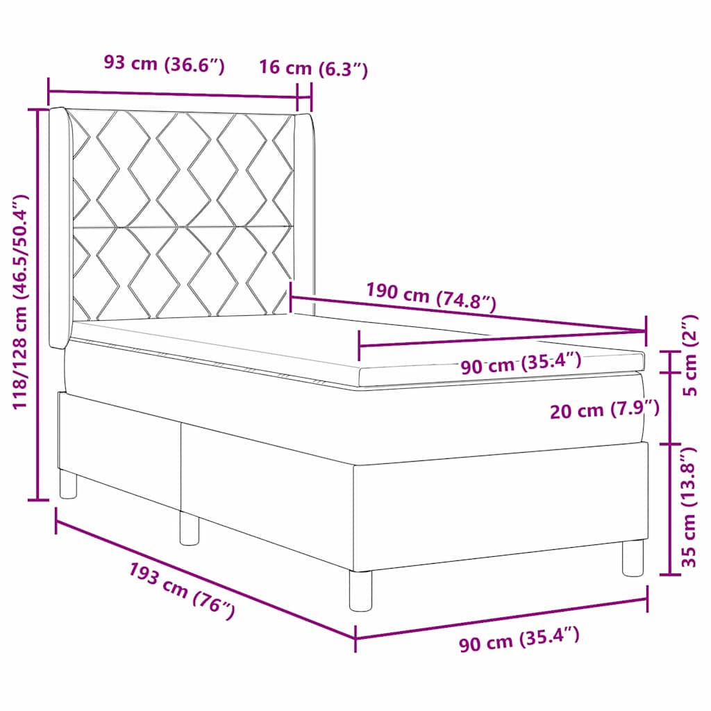 Boxspring bed with headboard Blue 90 x 190 cm Fabric
