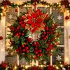 Christmas Decorative Wreath, Carefully Selected Artificial Golden-pink Flowers, Red Berries, and Pine/cypress Branches and Leaves