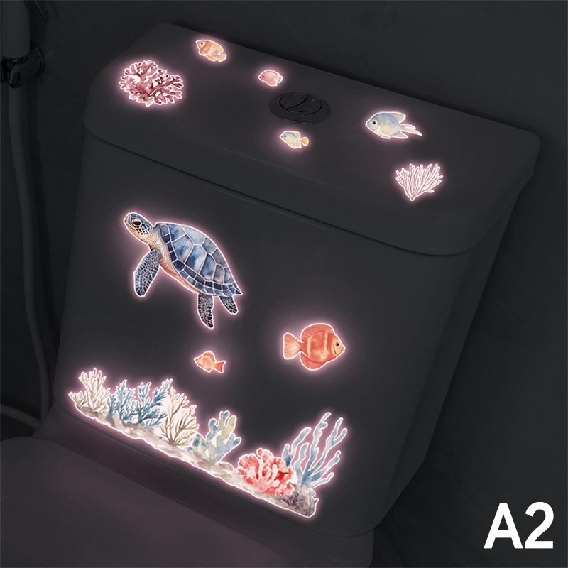 Glow-In-The-Dark Ocean Fish Toilet Sticker Bathroom Decoration Self-Adhesive And Removable Home Living Room Wall Decoration