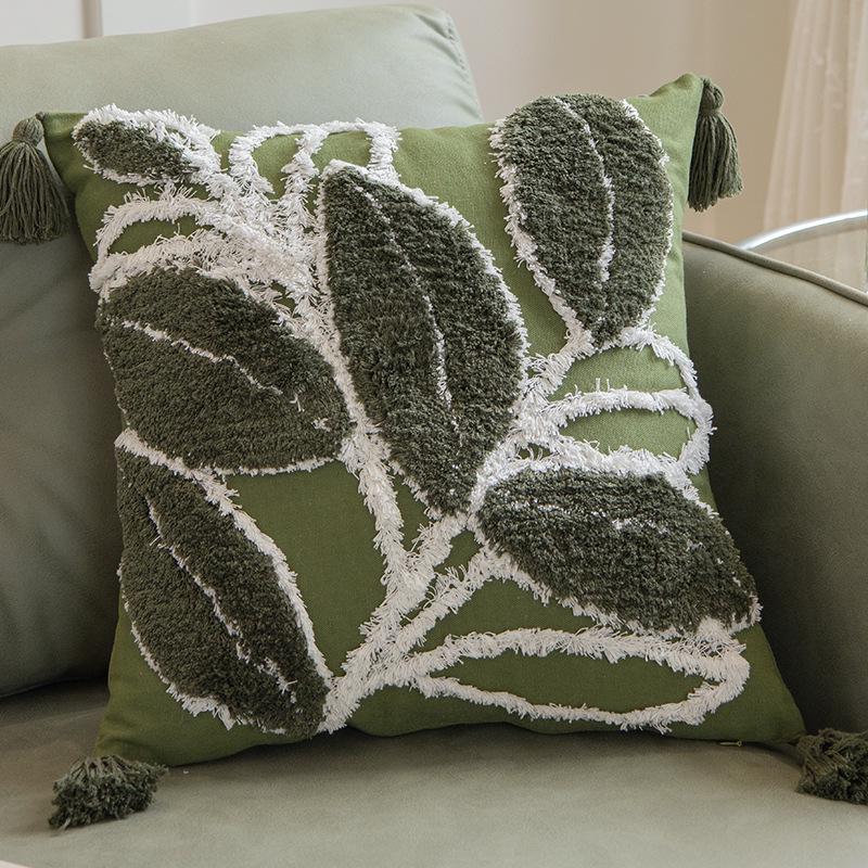 

2024 Американская наволочка оливкового цвета для дивана - Подушка для гостиной и поддержка для поясницы 45*45cm Pillowcase Only зелёный/лист