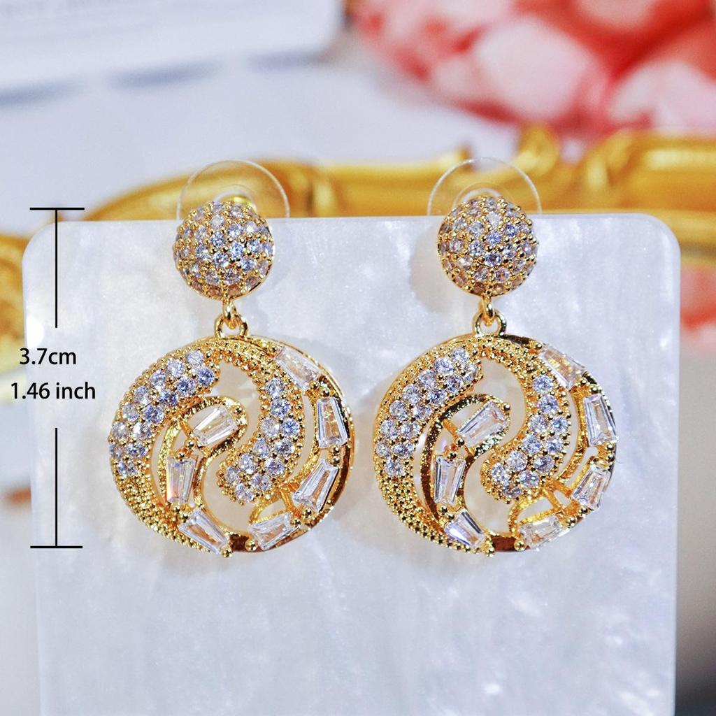 WWJ Koreanischer High-End-Sinn für kleinen Duft Doppelrund Damen Temperament Trend Zirkon Damen Allround-Anhänger Ohrringe