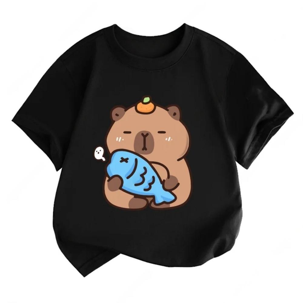 Capybara Girls' T-Shirt Summer Cute Graphic T Shirts O-Neck Girls Short Sleeve Clothing Fashion Casual Tops Children's Clothing