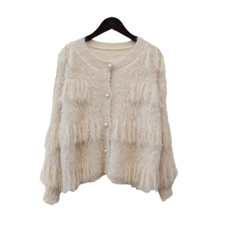 Autumn and Winter New Short Xiaoxiangfeng Imitation Mink Velvet Fringed Sweater Jacket Women's Soft Waxy Gentle Wind Knitted Cardigan Tide