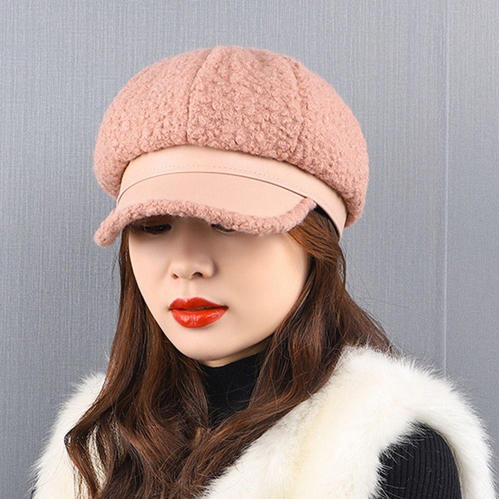 Autumn Winter Women Girls Octagonal Baseball Hat Wool Thicken Beret Warm Winter Cap