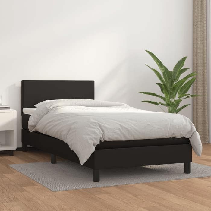 3140987 vidaXL Divan Bed with Mattress Black 100x200 Cm Faux Leather