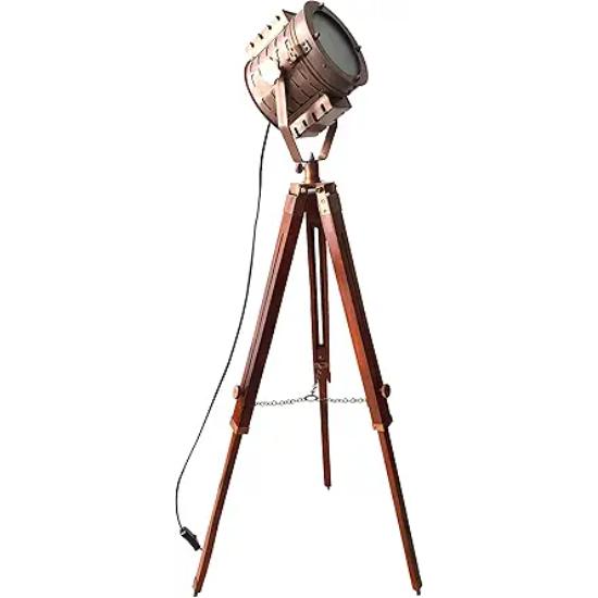 Copper Antique Marine Searchlight Nautical Tripod Floor Lamp Theater Spotlight