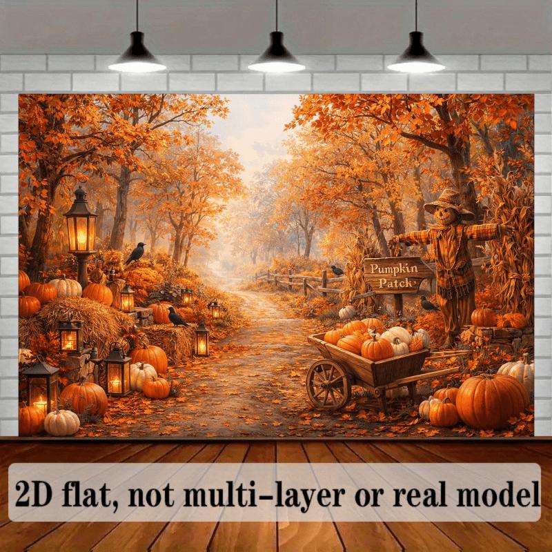 2D planar Halloween pumpkin carriage background fabric. Autumn forest theme featuring a full load of pumpkins.zyc
