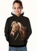 Sudadera con capucha de manga larga para niña con estampado de caballo en 3D, ropa cómoda para niños.