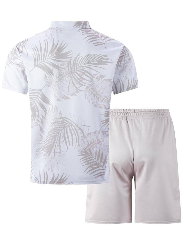 2025 Men's Beach Digital Print Zipper Polo & Shorts Set