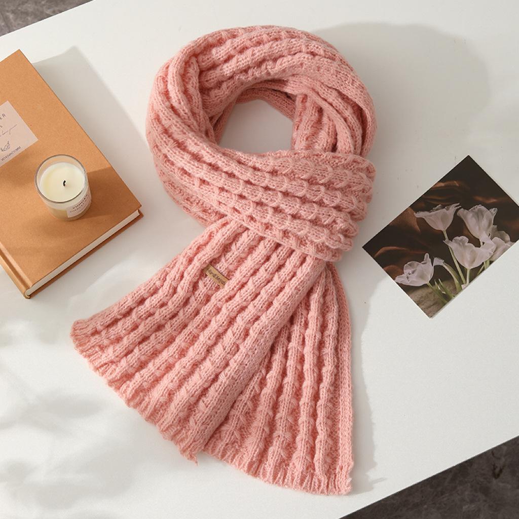 Winter Women's High-End Knitted Wool Scarf Korean Style Versatile Solid Color Warm Neck Warmer Thickened Couple Student Scarf