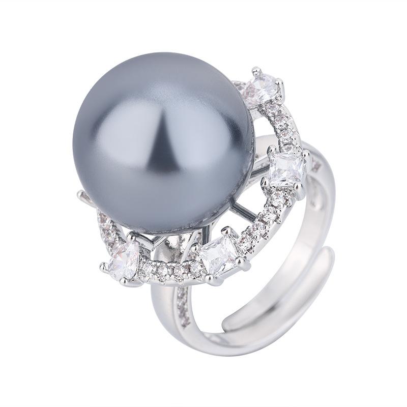 Jewelry Copper Bottom Gold Plated Baroque Pearl Vintage Temperament Diamond Ring Female 16Mm