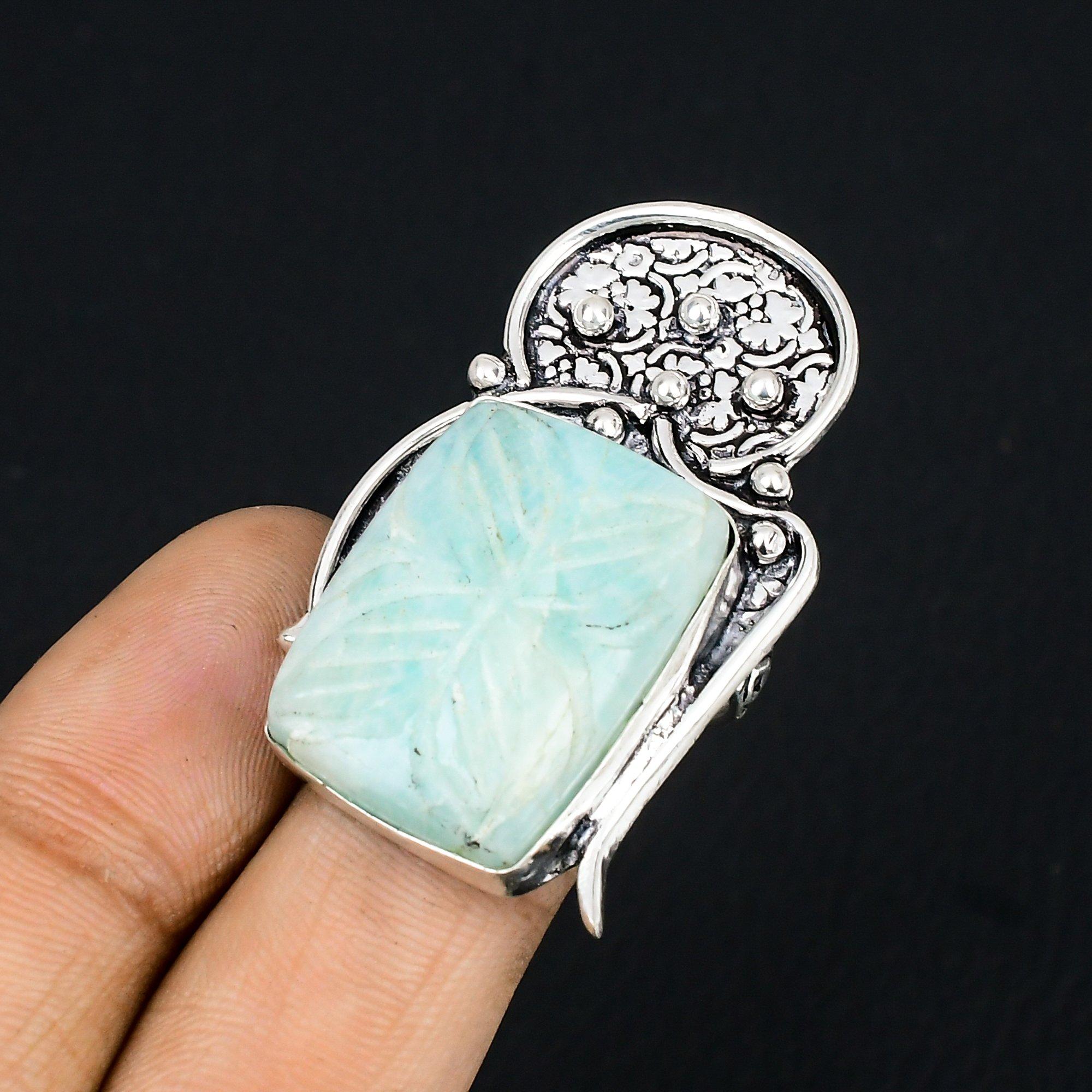 Womens day Deal Amazonite Stone 925 Silver Promise Stackable Ring Jewelry US 7.5 7.5