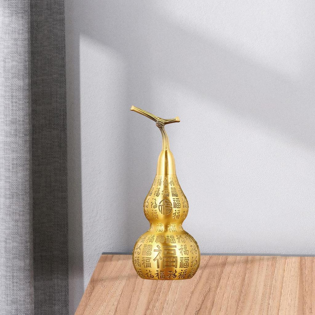 Brass Gourd Figurine, Chinese Motif, Table Ornament, Collectible Ideal for Living Room,