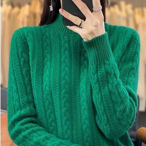 Cable Knit Mock Neck Sweater, Elegant Comfy Basic Long Sleeve Sweater for Fall & Winter, Women's Clothing