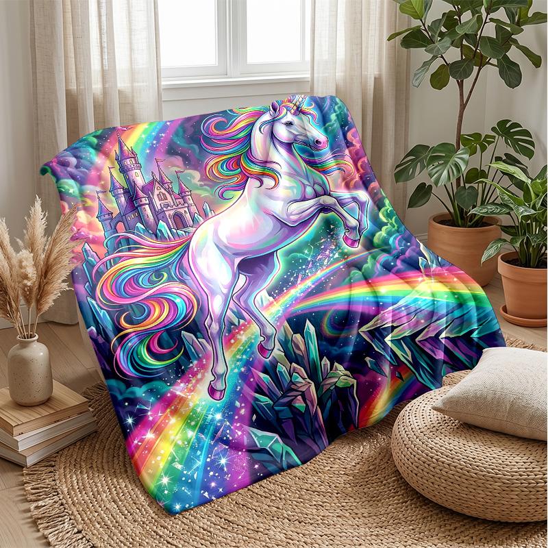 Rainbow Unicorn Art Theme blanket Lightweight Warm Flannel Blanket Decorative Throw Blanket for Home Decoration