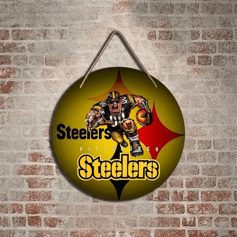 American Football Round Wooden Sign, home Room Holiday Festivals Front Sence Door Wall Hangng Art Sign Decor, Gift for Rugby Fans