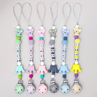 Pacifier Clip with Silicone Beads & Wooden Letters BPA-Free Baby Teething Necklace Anti-Loss Soother Holder for Stroller And Car Seat